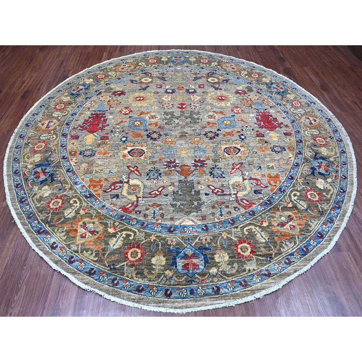 9'11" x 9'11" New Hand Knotted Grey Wool Round Oriental Rug - MOA10289984