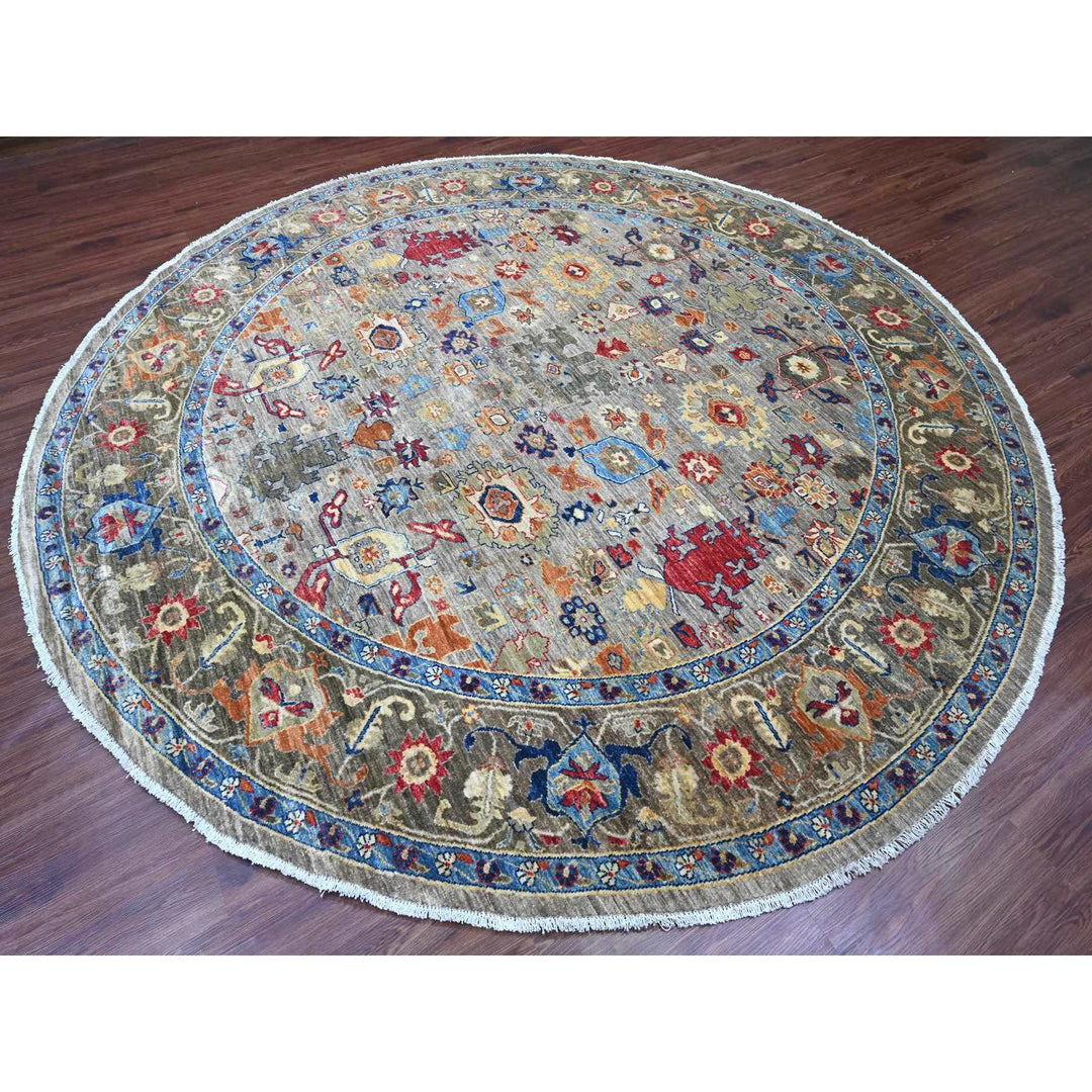 9'11" x 9'11" New Hand Knotted Grey Wool Round Oriental Rug - MOA10289984