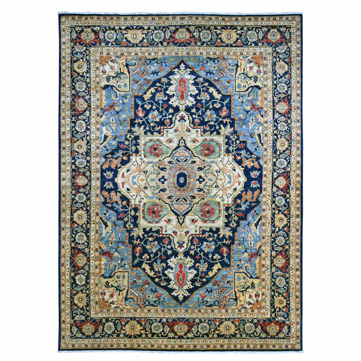 10'0" x 13'10" New Hand Knotted Blue Wool Rectangle Oriental Rug - MOA10289985