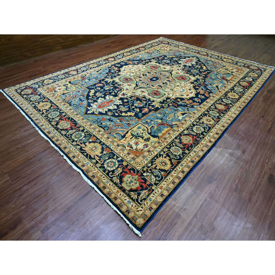 10'0" x 13'10" New Hand Knotted Blue Wool Rectangle Oriental Rug - MOA10289985