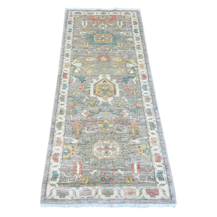 2'6" x 6'0" New Hand Knotted Grey Wool Runner Oriental Rug - MOA10289992