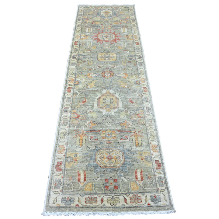 2'5" x 8'1" New Hand Knotted Green Wool Runner Oriental Rug - MOA10289993