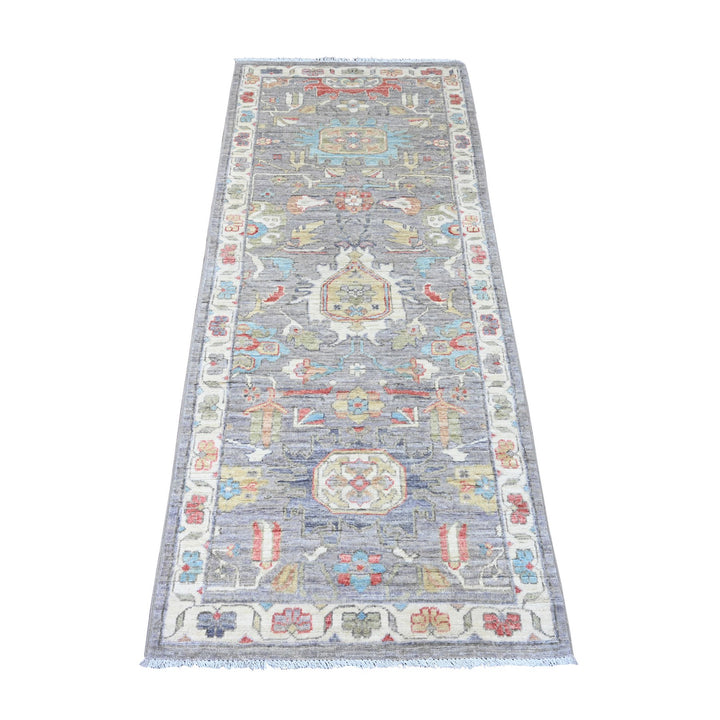 2'6" x 5'11" New Hand Knotted Grey Wool Runner Oriental Rug - MOA10289995