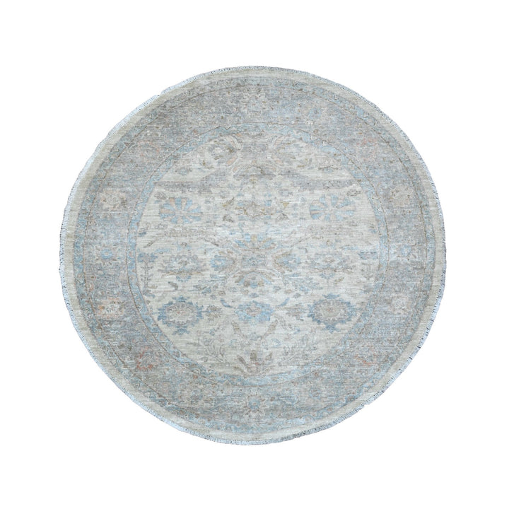 5'8" x 5'9" New Hand Knotted Ivory Wool Round Oriental Rug - MOA10289996