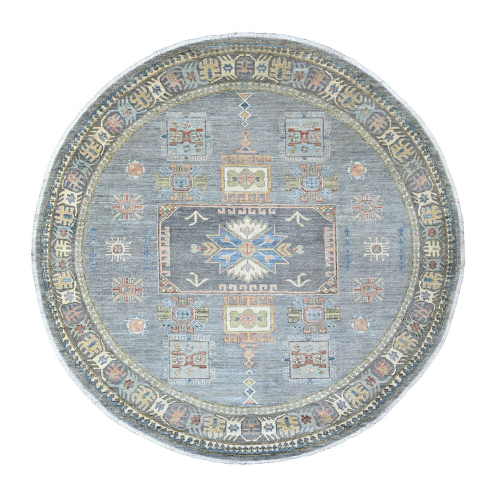 7'8" x 7'11" New Hand Knotted Grey Wool Round Oriental Rug - MOA10289997