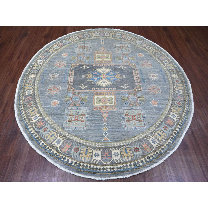 7'8" x 7'11" New Hand Knotted Grey Wool Round Oriental Rug - MOA10289997