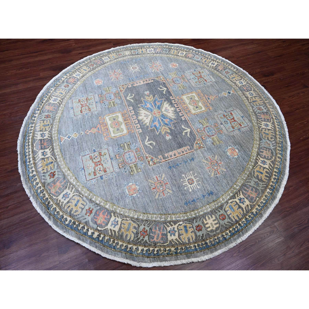 7'8" x 7'11" New Hand Knotted Grey Wool Round Oriental Rug - MOA10289997