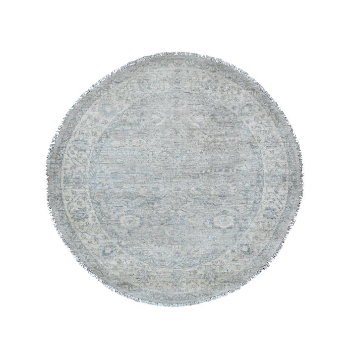 3'11" x 4'0" New Hand Knotted Grey Wool Round Oriental Rug - MOA10289998