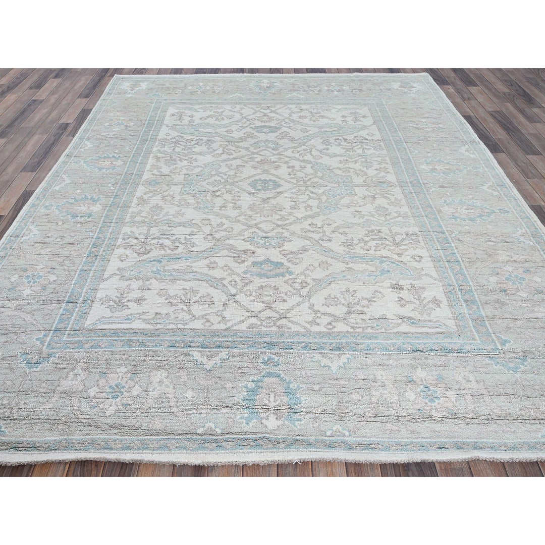 7'11" x 9'8" New Hand Knotted Ivory Wool Rectangle Oriental Rug - MOA102899