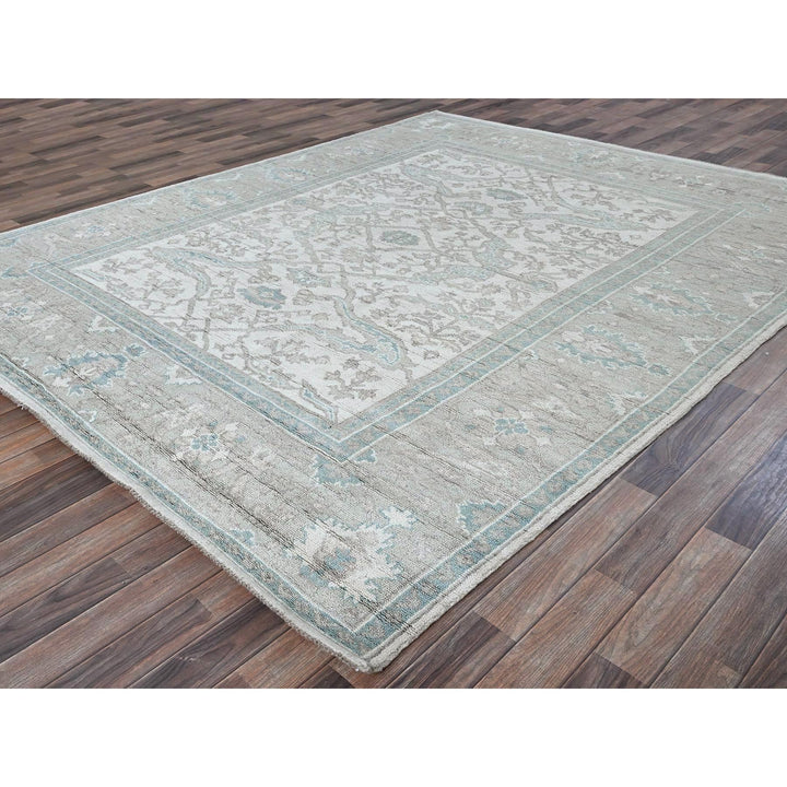 7'11" x 9'8" New Hand Knotted Ivory Wool Rectangle Oriental Rug - MOA102899