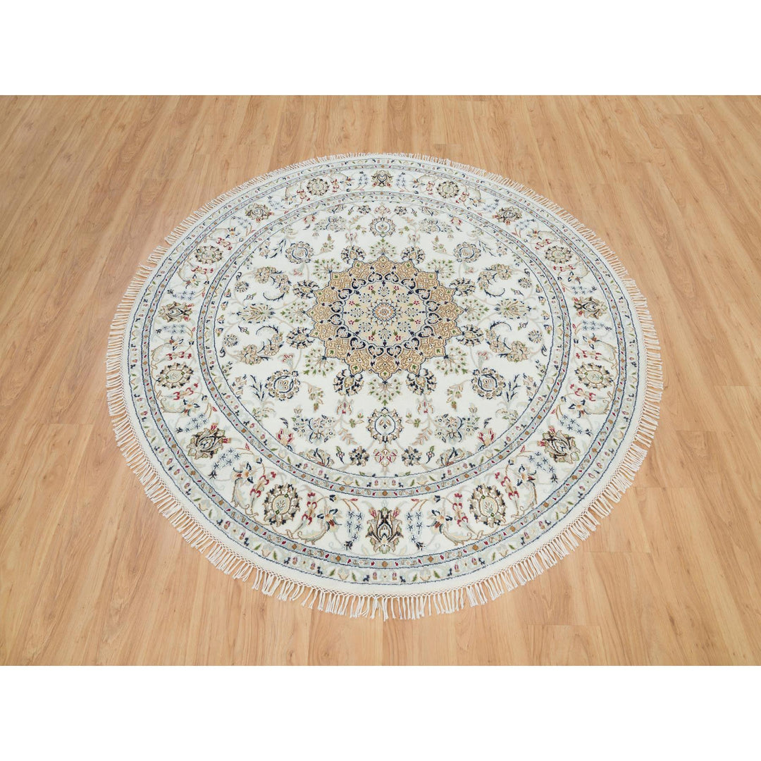 6'5" x 6'5" New Hand Knotted Ivory Cotton Round Oriental Rug - MOA10290004