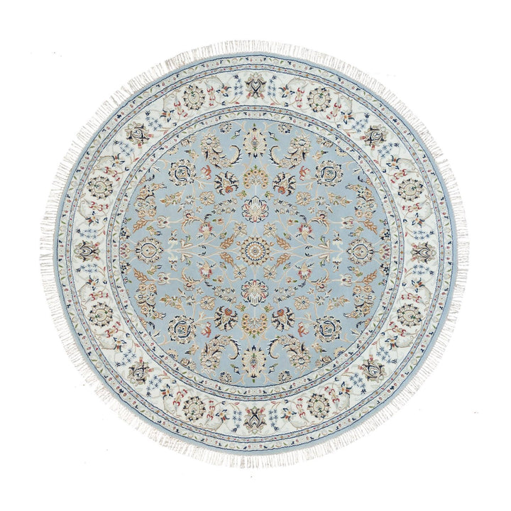 6'0" x 6'0" New Hand Knotted Blue Wool Round Oriental Rug - MOA10290017