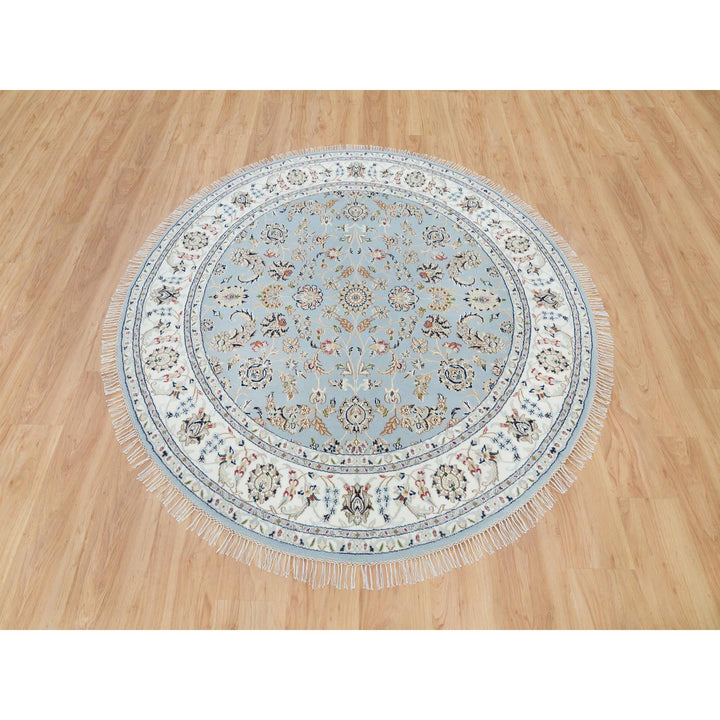 6'0" x 6'0" New Hand Knotted Blue Wool Round Oriental Rug - MOA10290017