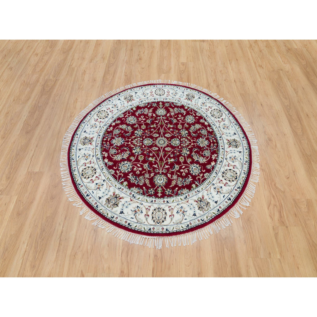 4'10" x 4'10" New Hand Knotted Red Cotton Round Oriental Rug - MOA10290018