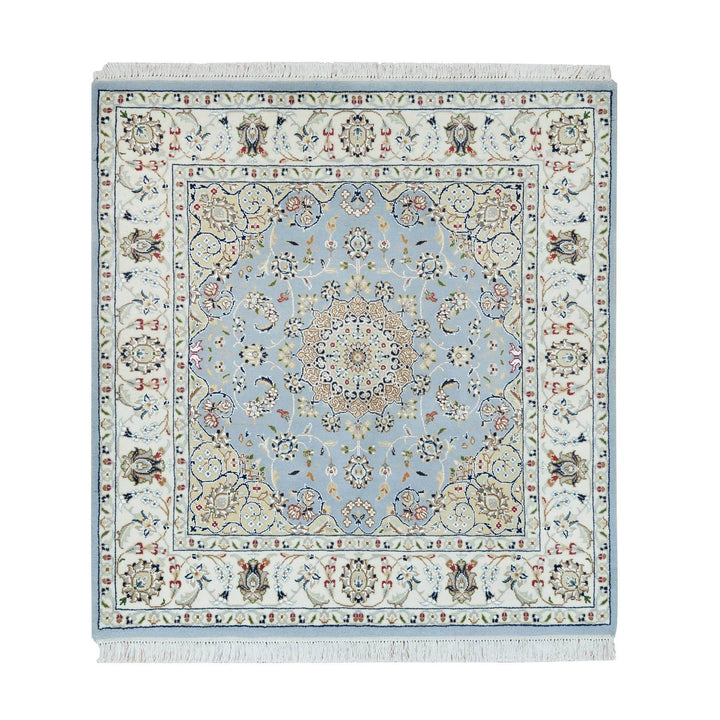 4'0" x 4'3" New Hand Knotted Blue Cotton Square Oriental Rug - MOA10290019