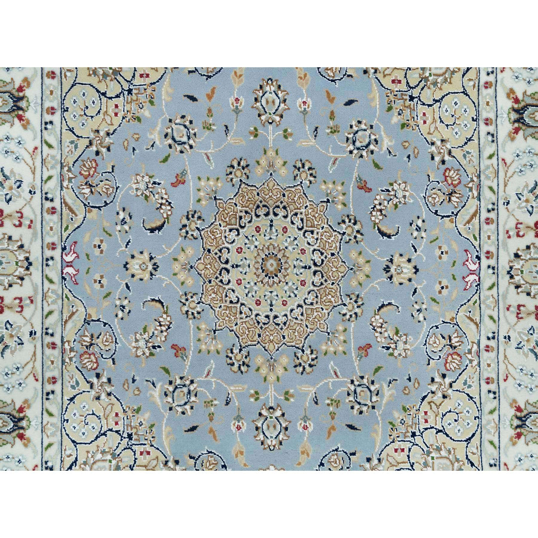 4'0" x 4'3" New Hand Knotted Blue Cotton Square Oriental Rug - MOA10290019