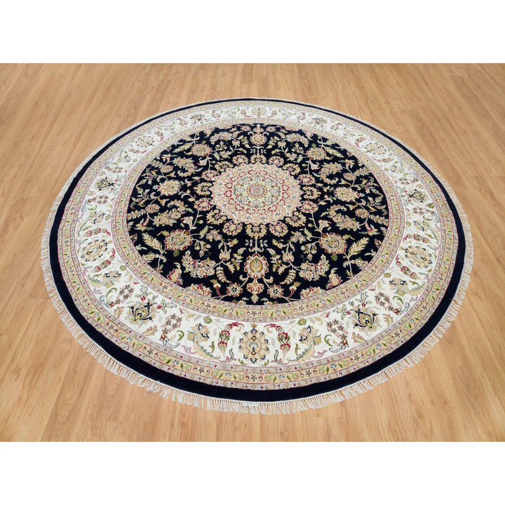 9'10" x 9'10" New Hand Knotted Blue Wool Round Oriental Rug - MOA10290024