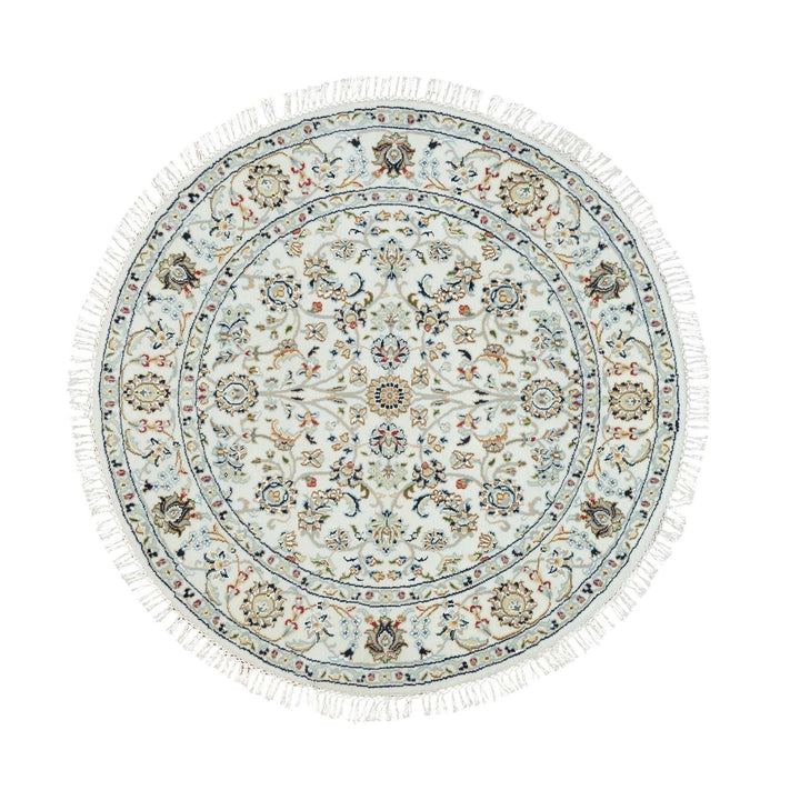 4'1" x 4'1" New Hand Knotted Ivory Wool Round Oriental Rug - MOA10290026