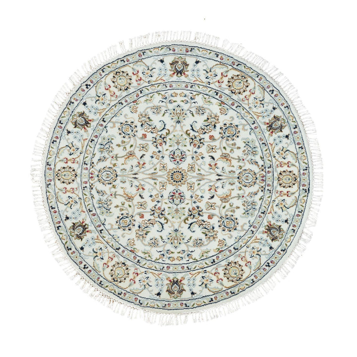 3'9" x 3'9" New Hand Knotted Ivory Wool Round Oriental Rug - MOA10290037