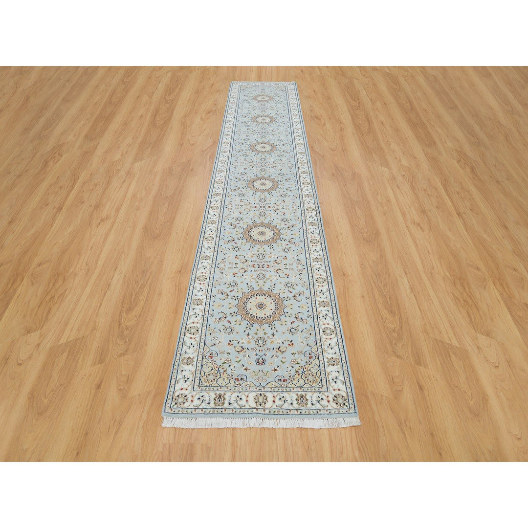 2'9" x 14'0" New Hand Knotted Blue Wool Runner Oriental Rug - MOA10290063