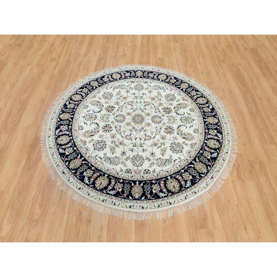 6'0" x 6'0" New Hand Knotted Ivory Wool Round Oriental Rug - MOA10290068