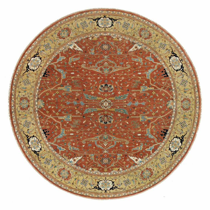 11'11" x 11'11" New Hand Knotted Red Wool Round Oriental Rug - MOA10290083