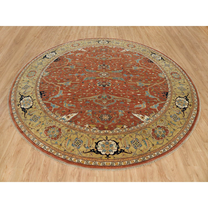 11'11" x 11'11" New Hand Knotted Red Wool Round Oriental Rug - MOA10290083