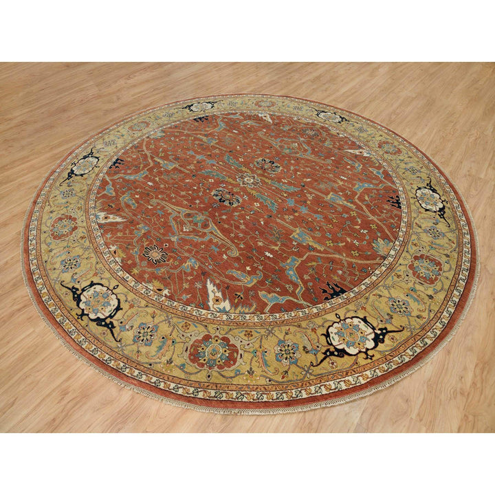 11'11" x 11'11" New Hand Knotted Red Wool Round Oriental Rug - MOA10290083