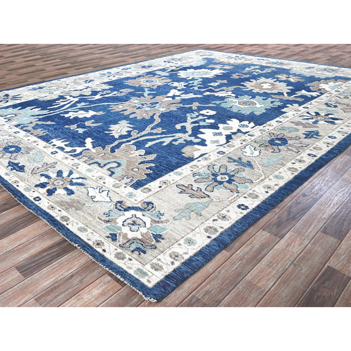 10'4" x 13'6" New Hand Knotted Blue Wool Rectangle Oriental Rug - MOA102900
