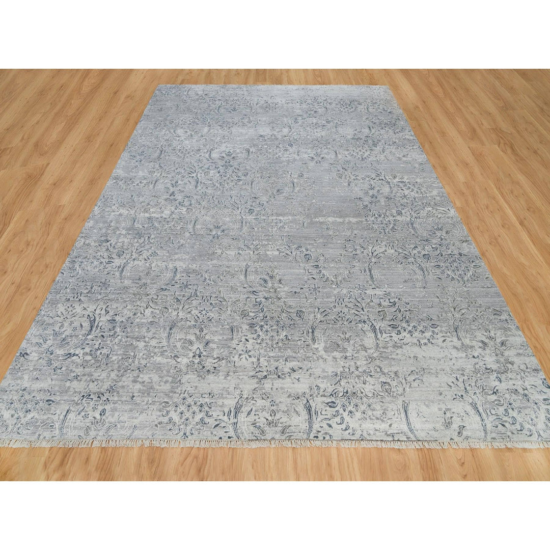 8'9" x 11'10" New Hand Knotted Ivory Wool and Plant based Silk Rectangle Oriental Rug - MOA10290133