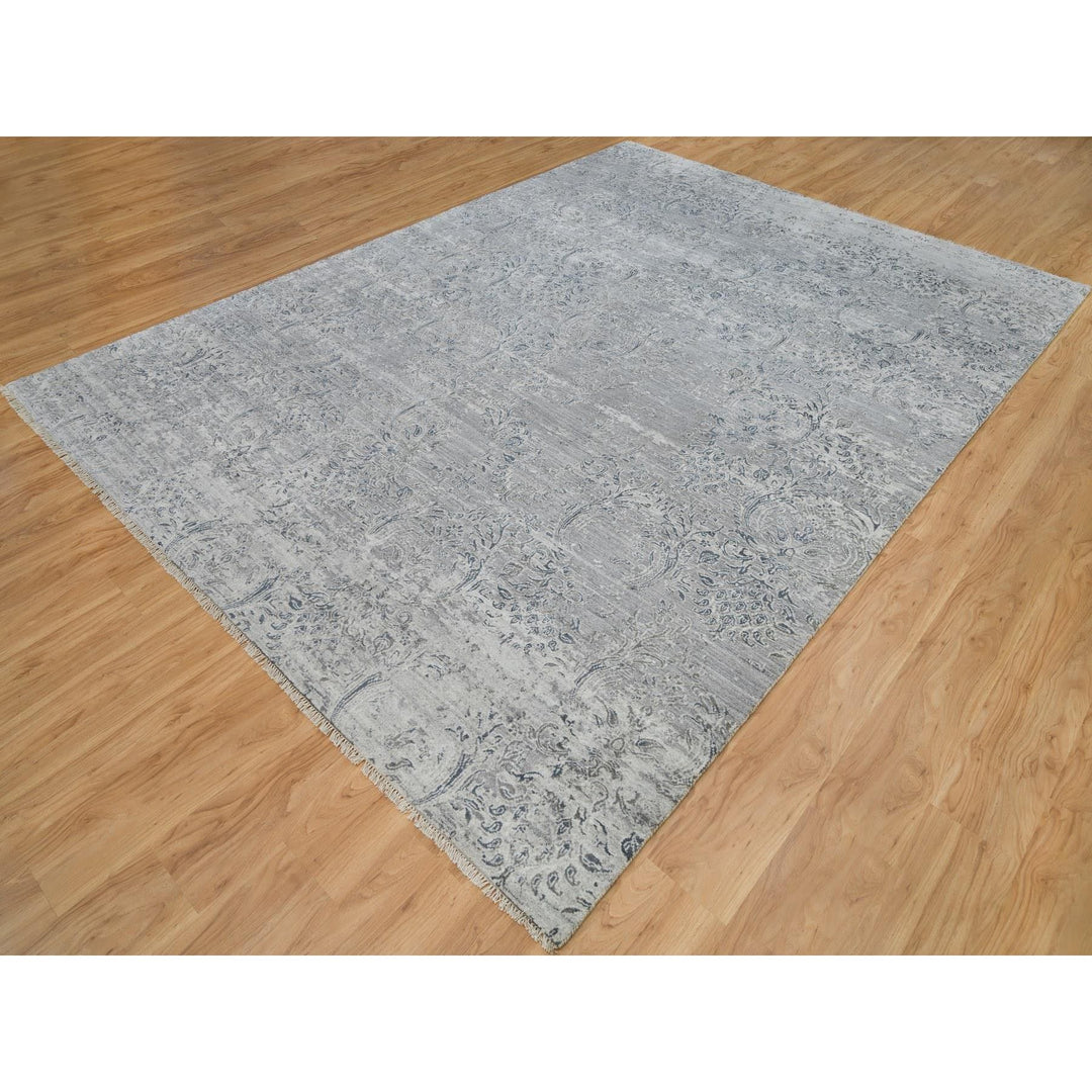 8'9" x 11'10" New Hand Knotted Ivory Wool and Plant based Silk Rectangle Oriental Rug - MOA10290133