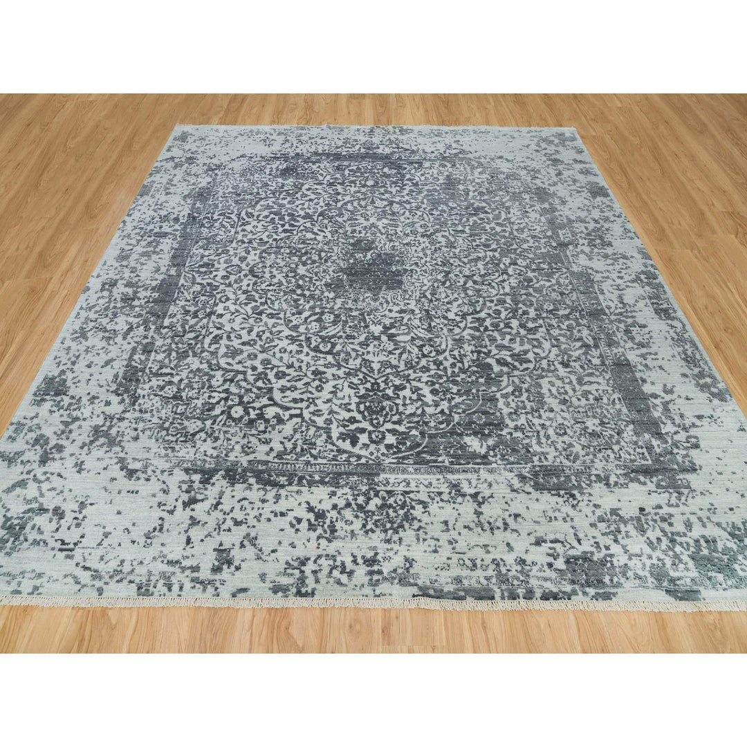 9'10" x 10'1" New Hand Knotted Grey Wool & Silk Square Oriental Rug - MOA10290134