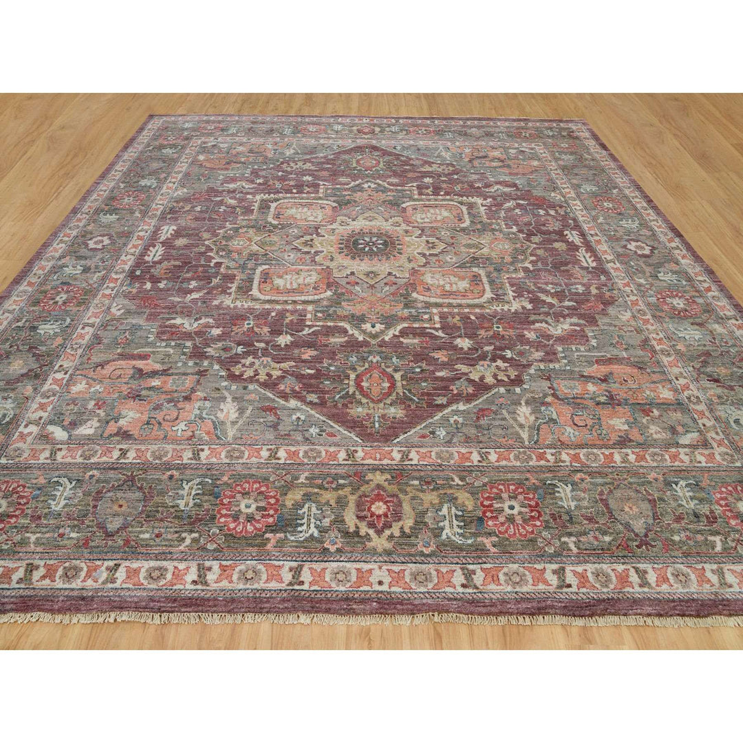 13'8" x 13'9" New Hand Knotted Red Wool Square Oriental Rug - MOA10290136