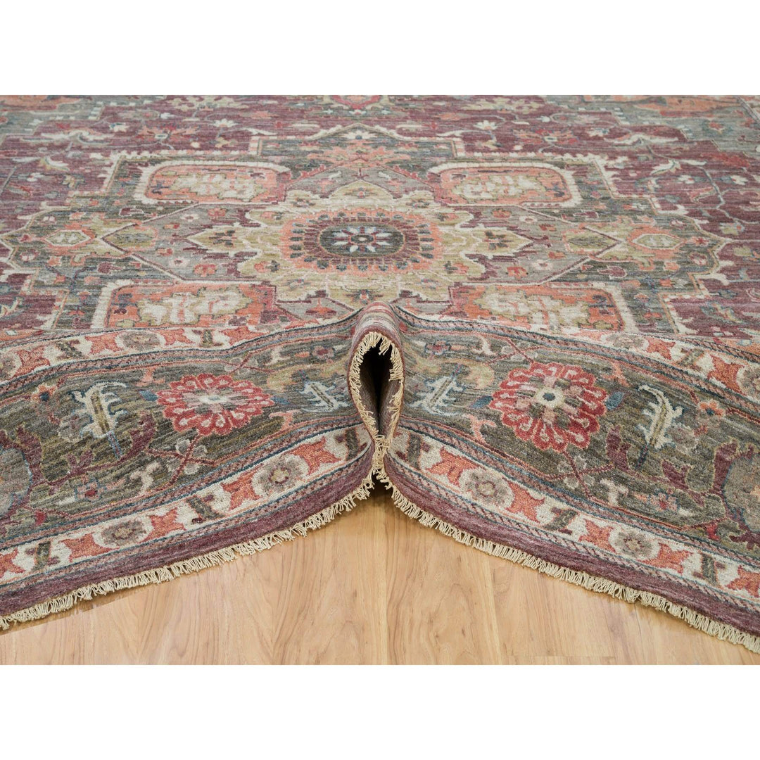 13'8" x 13'9" New Hand Knotted Red Wool Square Oriental Rug - MOA10290136