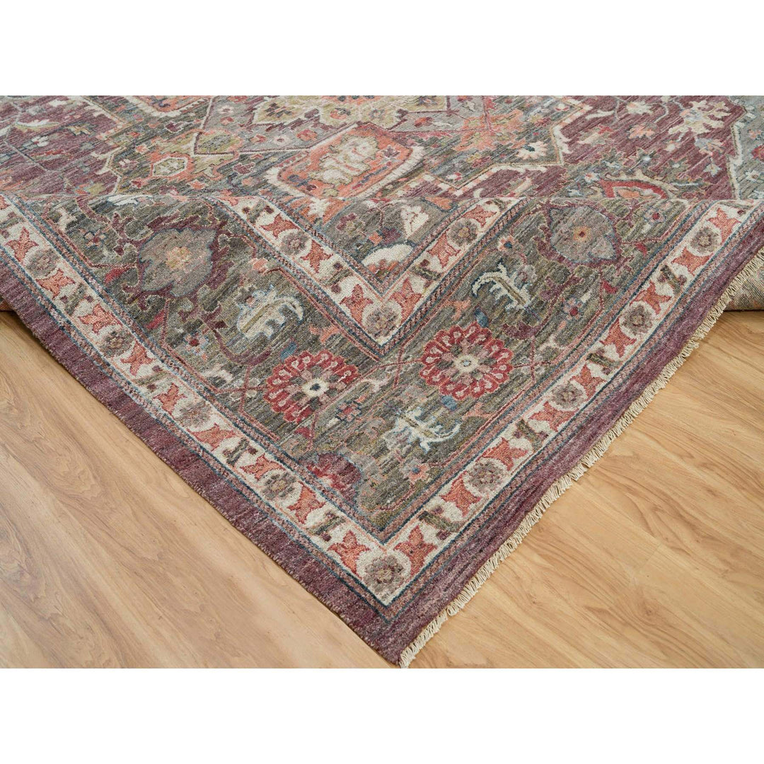 13'8" x 13'9" New Hand Knotted Red Wool Square Oriental Rug - MOA10290136