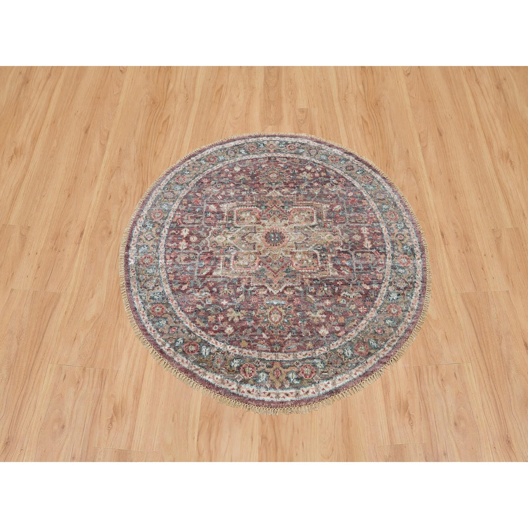 5'0" x 5'0" New Hand Knotted Red Wool Round Oriental Rug - MOA10290142