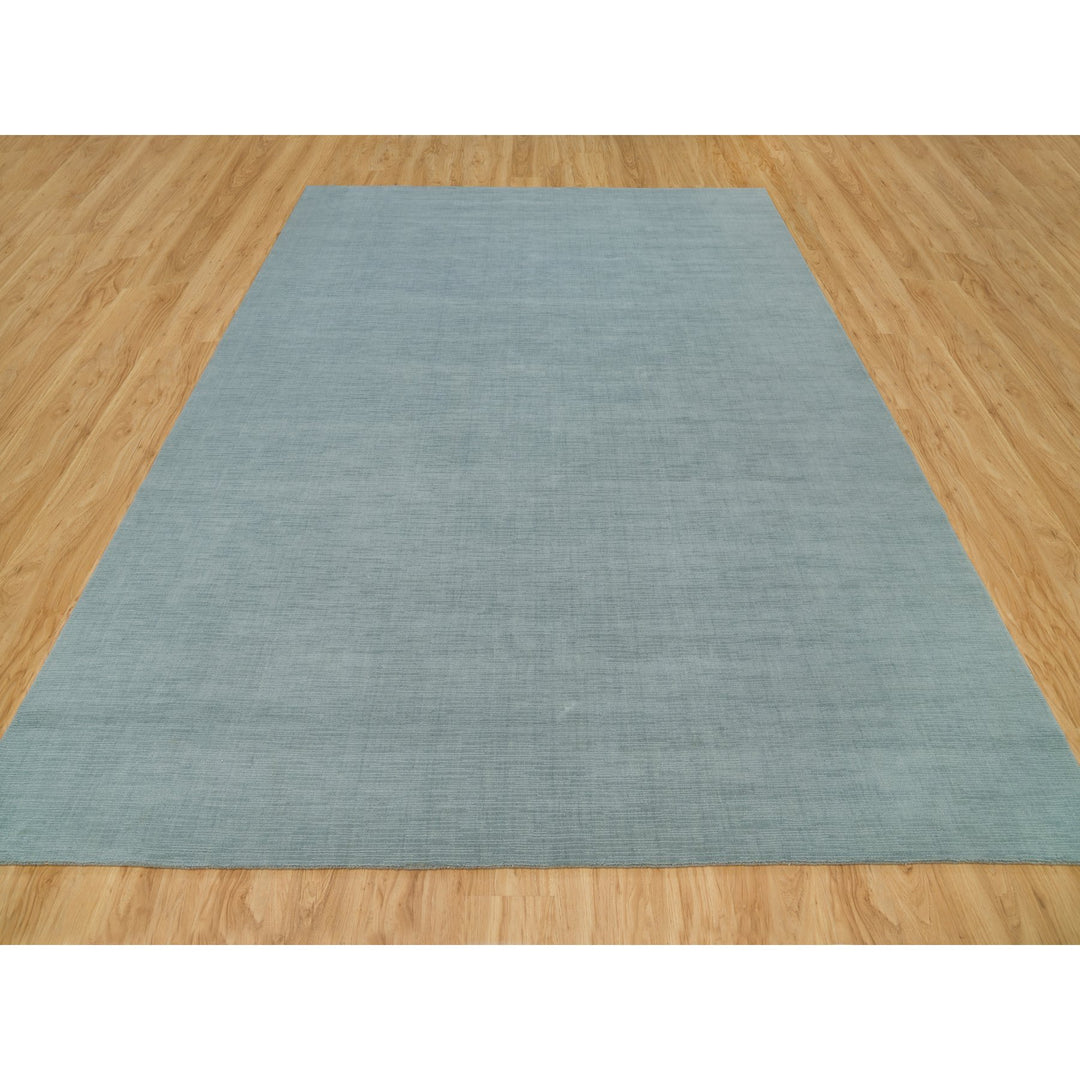 9'0" x 11'10" New Hand Loomed Grey Wool and Plant based Silk Rectangle Oriental Rug - MOA10290154