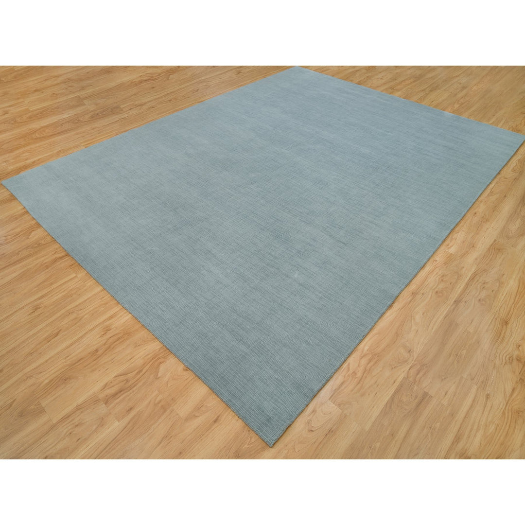 9'0" x 11'10" New Hand Loomed Grey Wool and Plant based Silk Rectangle Oriental Rug - MOA10290154