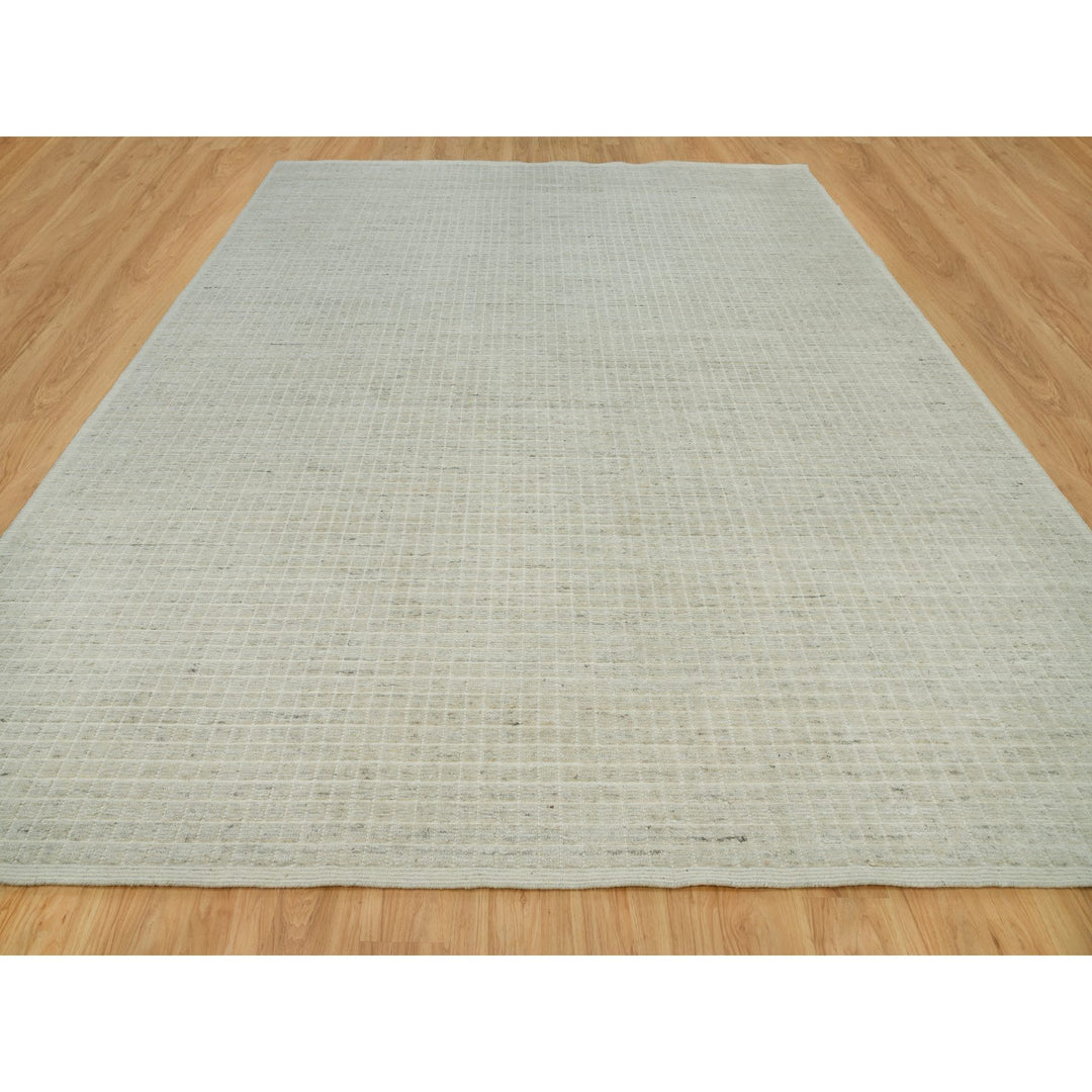 12'0" x 14'9" New Hand Loomed Ivory Wool Rectangle Oriental Rug - MOA10290189