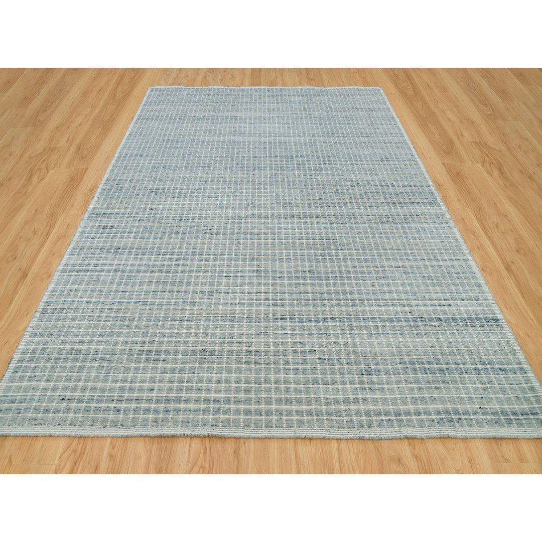 9'1" x 11'10" New Hand Loomed Blue Wool Rectangle Oriental Rug - MOA10290192