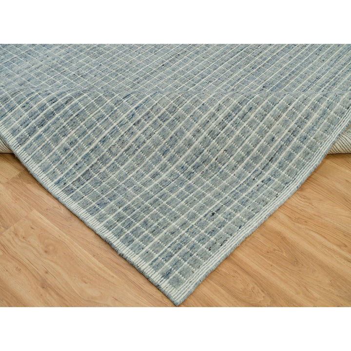 9'1" x 11'10" New Hand Loomed Blue Wool Rectangle Oriental Rug - MOA10290192