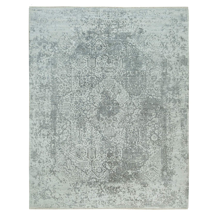 8'0" x 10'1" New Hand Knotted Grey Wool & Silk Rectangle Oriental Rug - MOA10290200