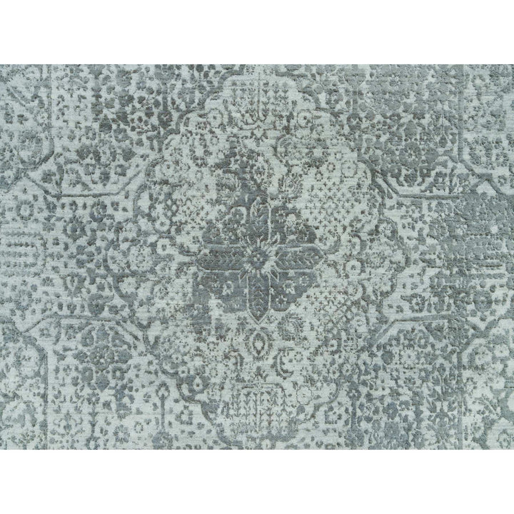 8'0" x 10'1" New Hand Knotted Grey Wool & Silk Rectangle Oriental Rug - MOA10290200