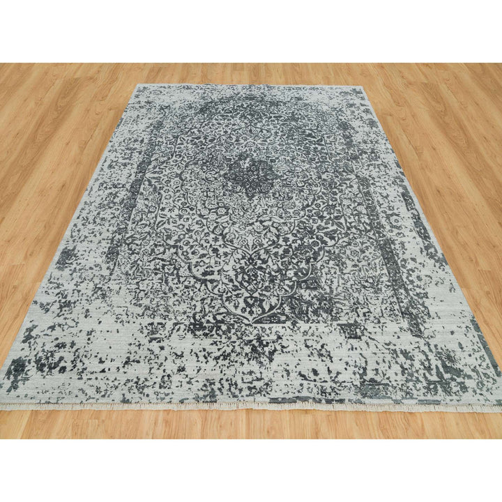 8'1" x 10'0" New Hand Knotted Grey Wool & Silk Rectangle Oriental Rug - MOA10290205