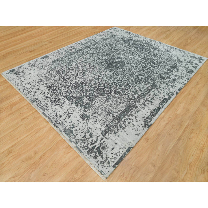 8'1" x 10'0" New Hand Knotted Grey Wool & Silk Rectangle Oriental Rug - MOA10290205