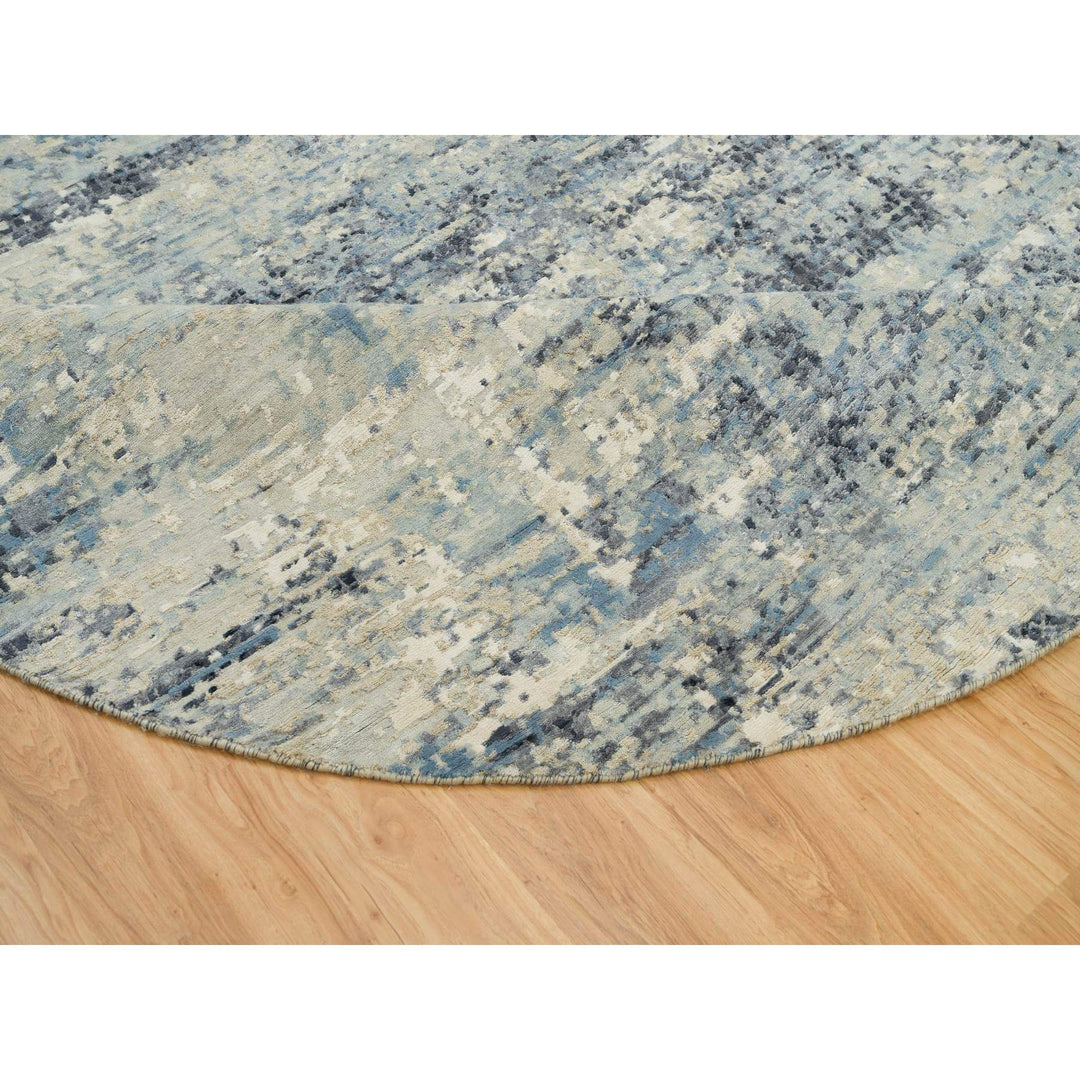 8'11" x 8'11" New Hand Knotted Grey Wool & Silk Round Oriental Rug - MOA10290212