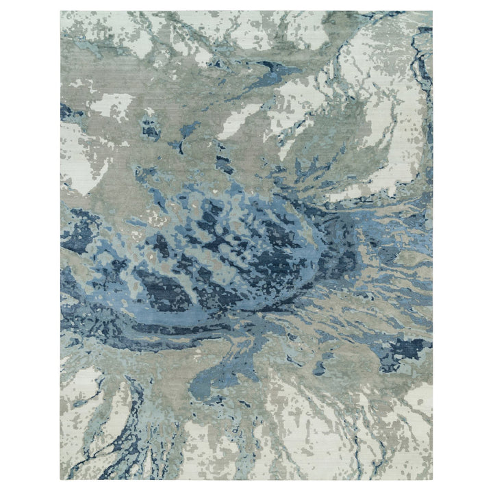 11'11" x 15'3" New Hand Knotted Blue Wool & Silk Rectangle Oriental Rug - MOA10290216