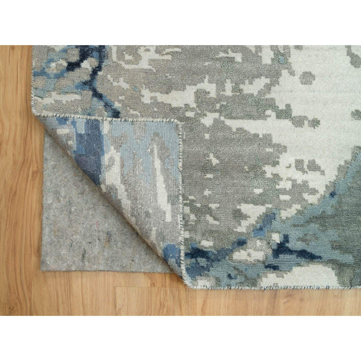 11'11" x 15'3" New Hand Knotted Blue Wool & Silk Rectangle Oriental Rug - MOA10290216