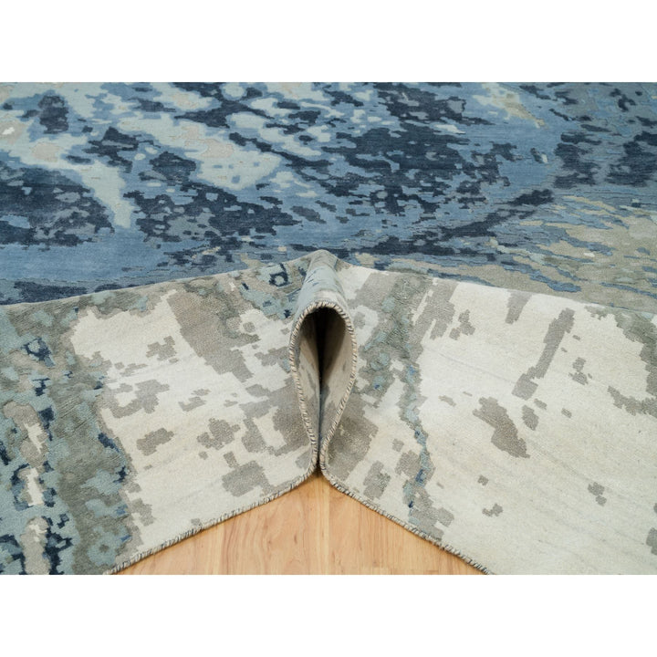 11'11" x 15'3" New Hand Knotted Blue Wool & Silk Rectangle Oriental Rug - MOA10290216