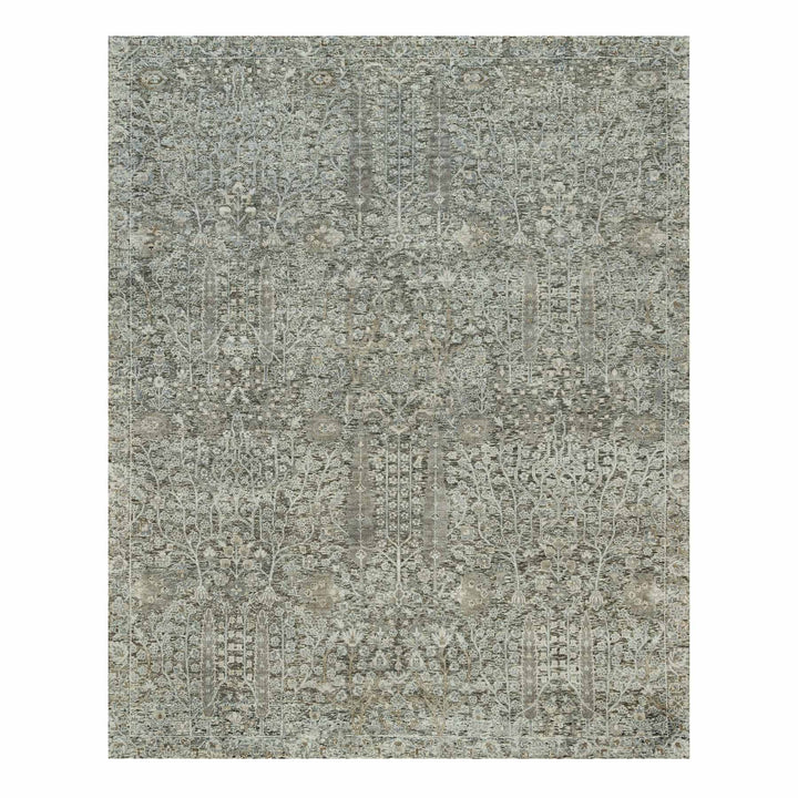 8'1" x 10'1" New Hand Knotted Grey Wool & Silk Rectangle Oriental Rug - MOA10290219